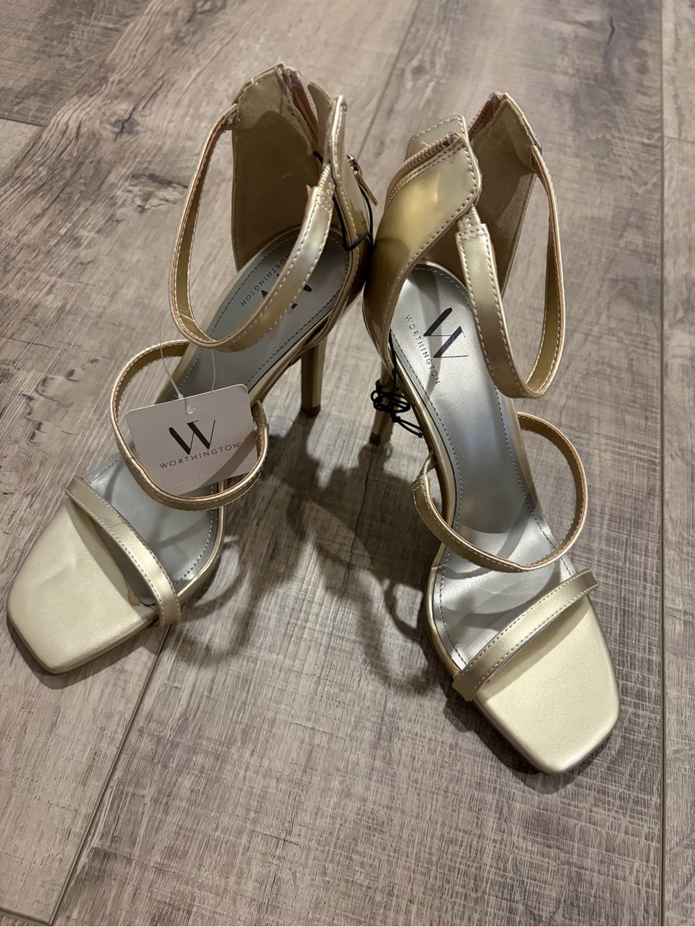 NWT Worthington Women's Metallic Cream Strappy Heels